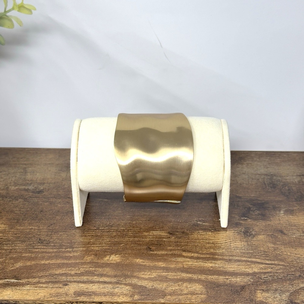 Gold Tone Wide Cuff Bracelet Brushed Finish Hinged Statement Bangle Women